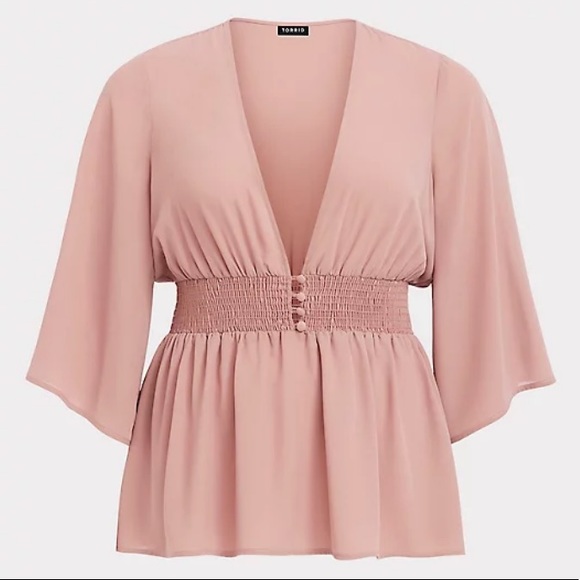 torrid Tops - NWT Torrid BLUSH SMOCKED GEORGETTE BLOUSE